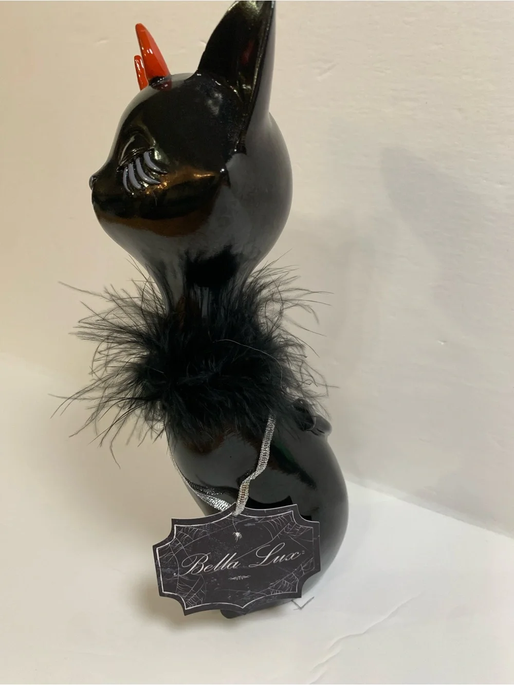 Bella Lux 11.5 inch Devil Black Cat Figurine with Red Horns - NWT